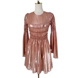 Georgia Hardinge Metallic Ruched Fairy‎ Mini Dress Size 6 Rose Gold Statement